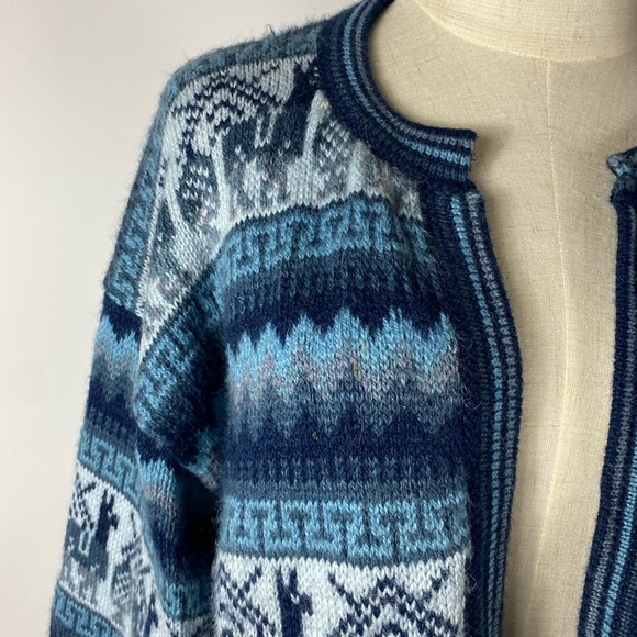 ARTESENIAS Los Andes Alpaca Wool Cardigan Womens Large Blue - Picture 4 of 7